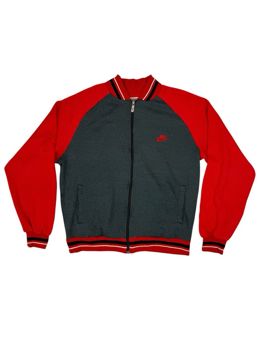 Nike Vintage Grey and Red Zip Bomber Jacket Medium