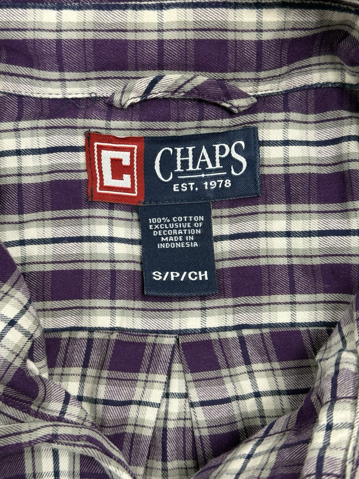 Chaps Purple Plaid Cotton Shirt Small