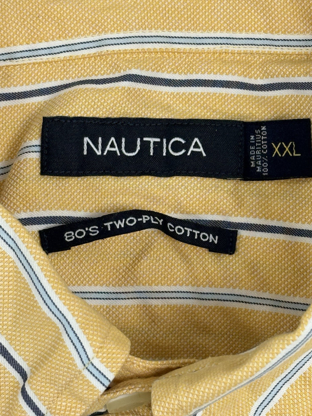 Nautica Retro Yellow Striped Cotton Collared Shirt 2XL