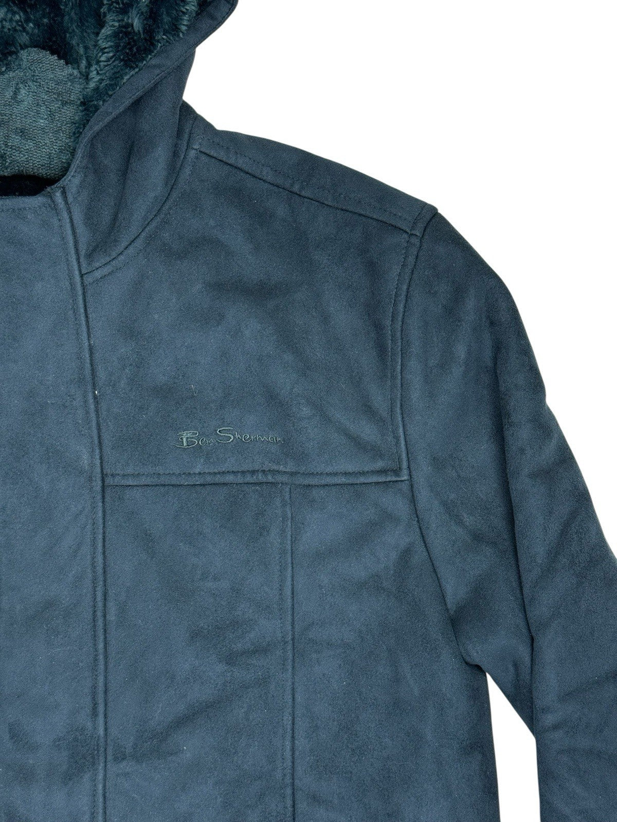 Ben Sherman Blue Lined Suede Coat Large
