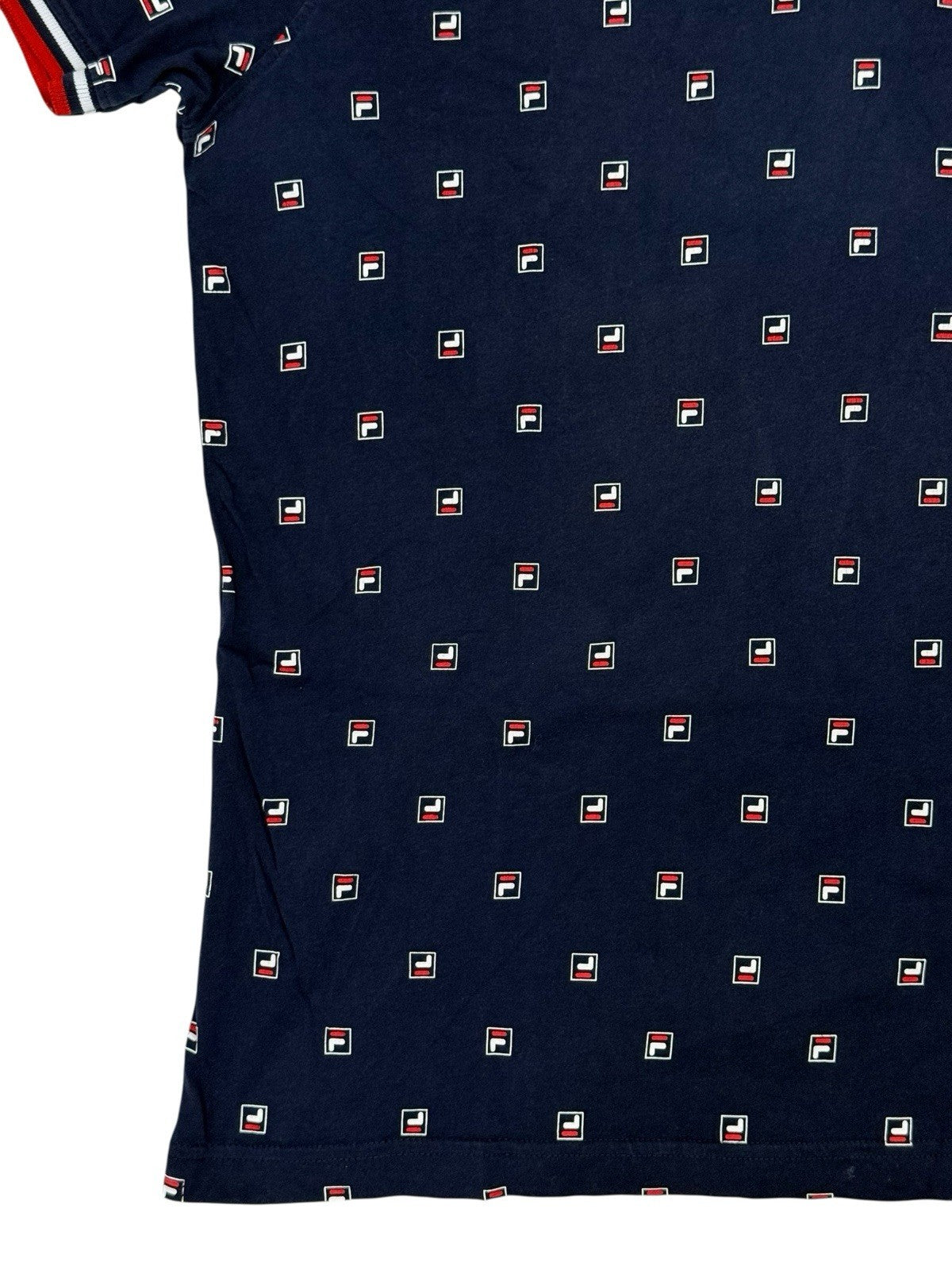 Fila Blue Cotton All Over Logo Polo Top 2XL