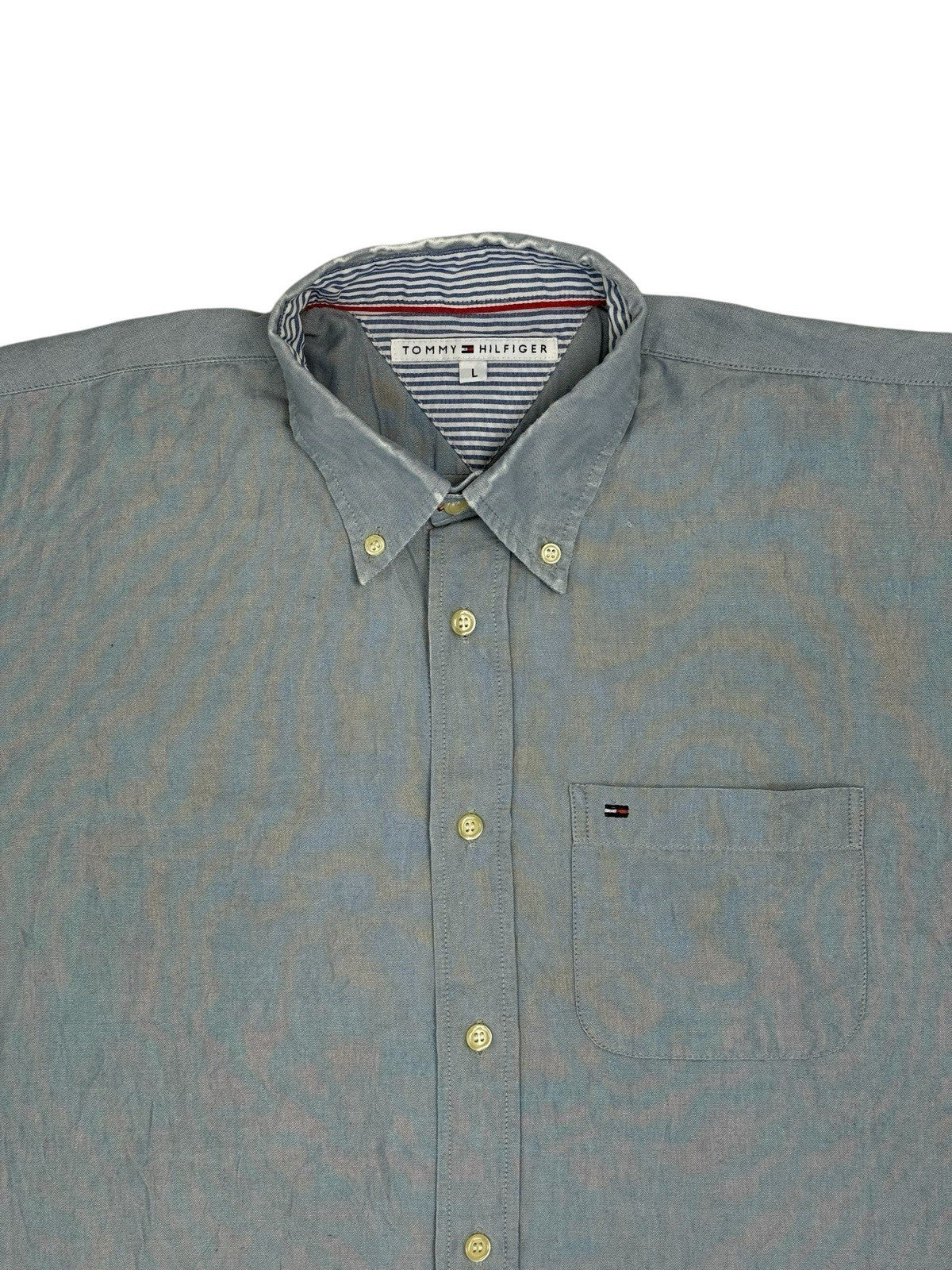 Tommy Hilfiger Retro Blue Collared Shirt Large