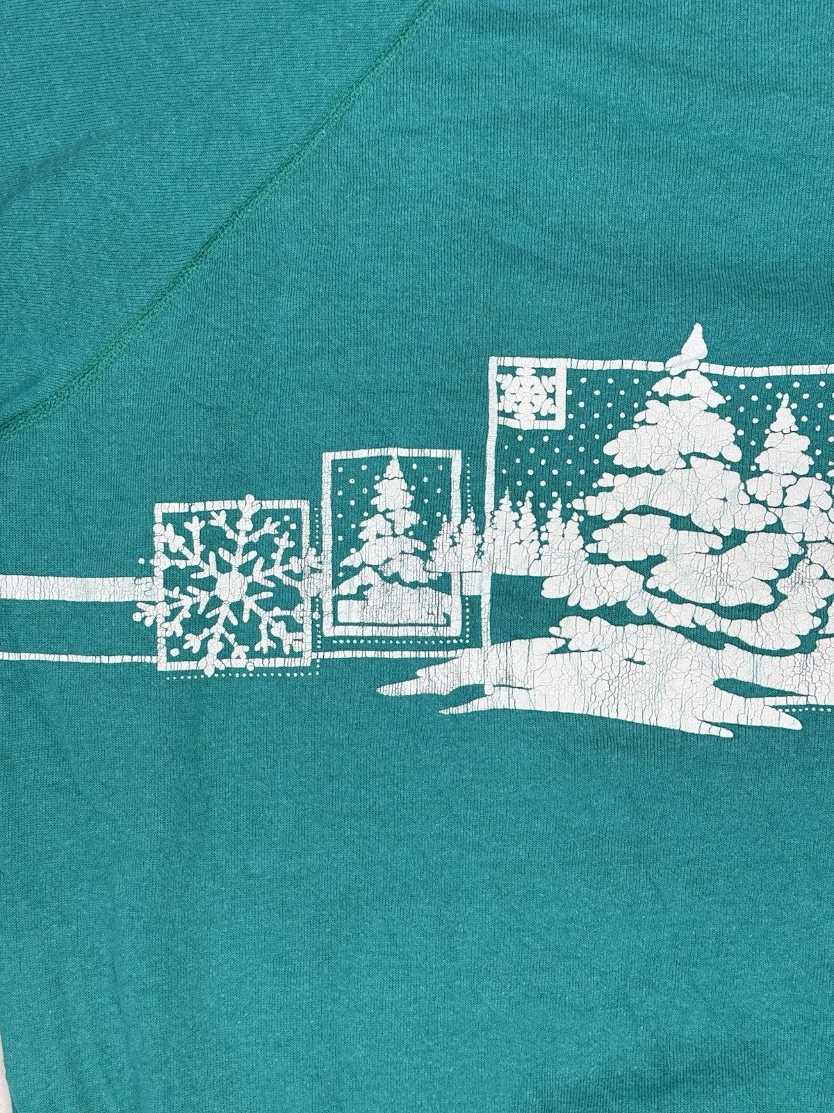 Vintage Green Printed Christmas Graphic Jumper XL