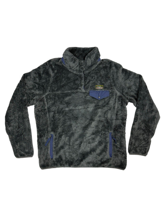 LL Bean Grey Hi-Pile Fleece Snap Jumper Medium