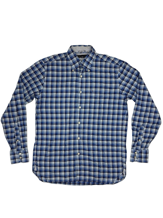 Tommy Hilfiger Blue Plaid Collared Shirt Medium