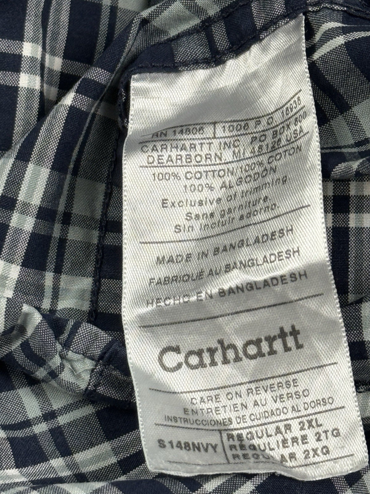 Carhartt Essential Blue Plaid Short Sleeve Button Cotton Shirt 2XL