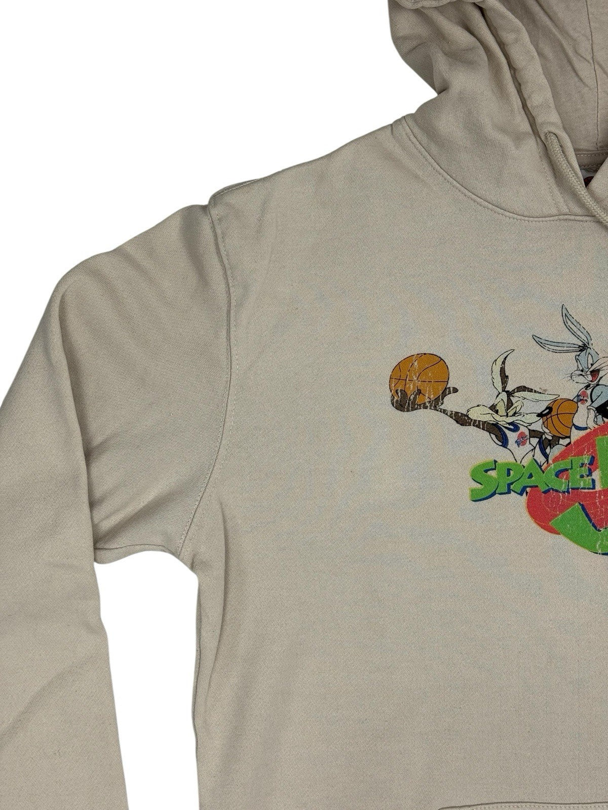 Retro Space Jam Beige Distressed Printed Hoodie Small