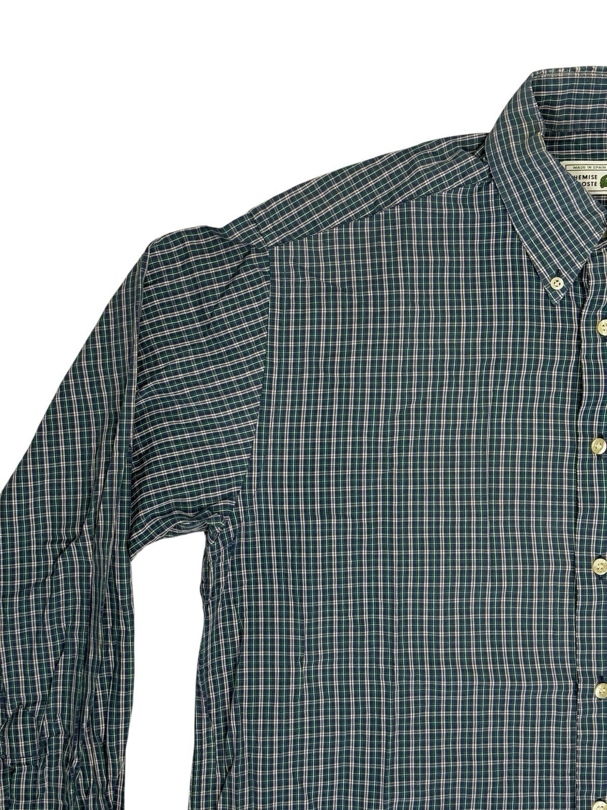 Lacoste Chemise Green Plaid Collared Shirt Large