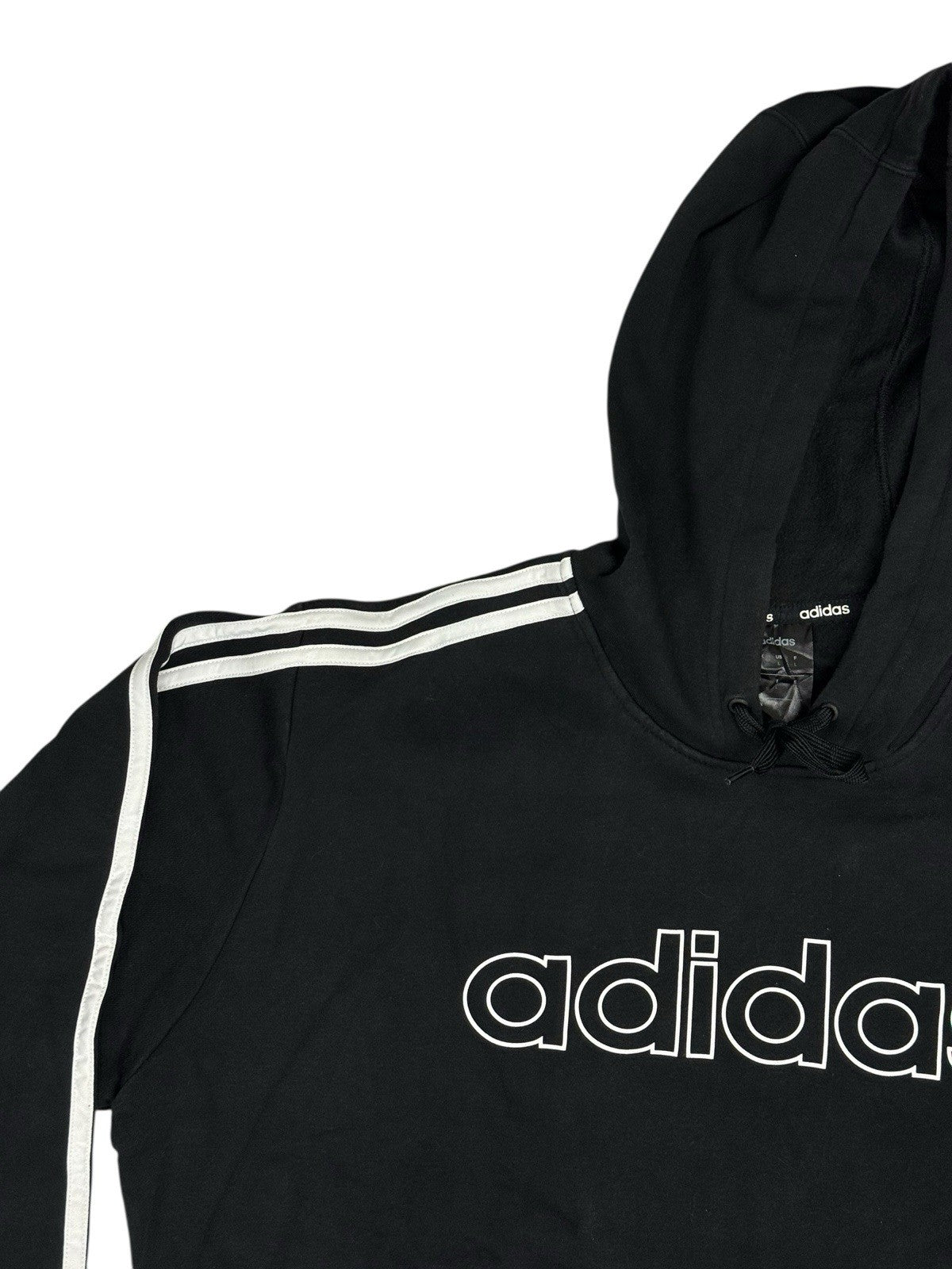 Adidas Black Printed 3 Stripe Hoodie Large