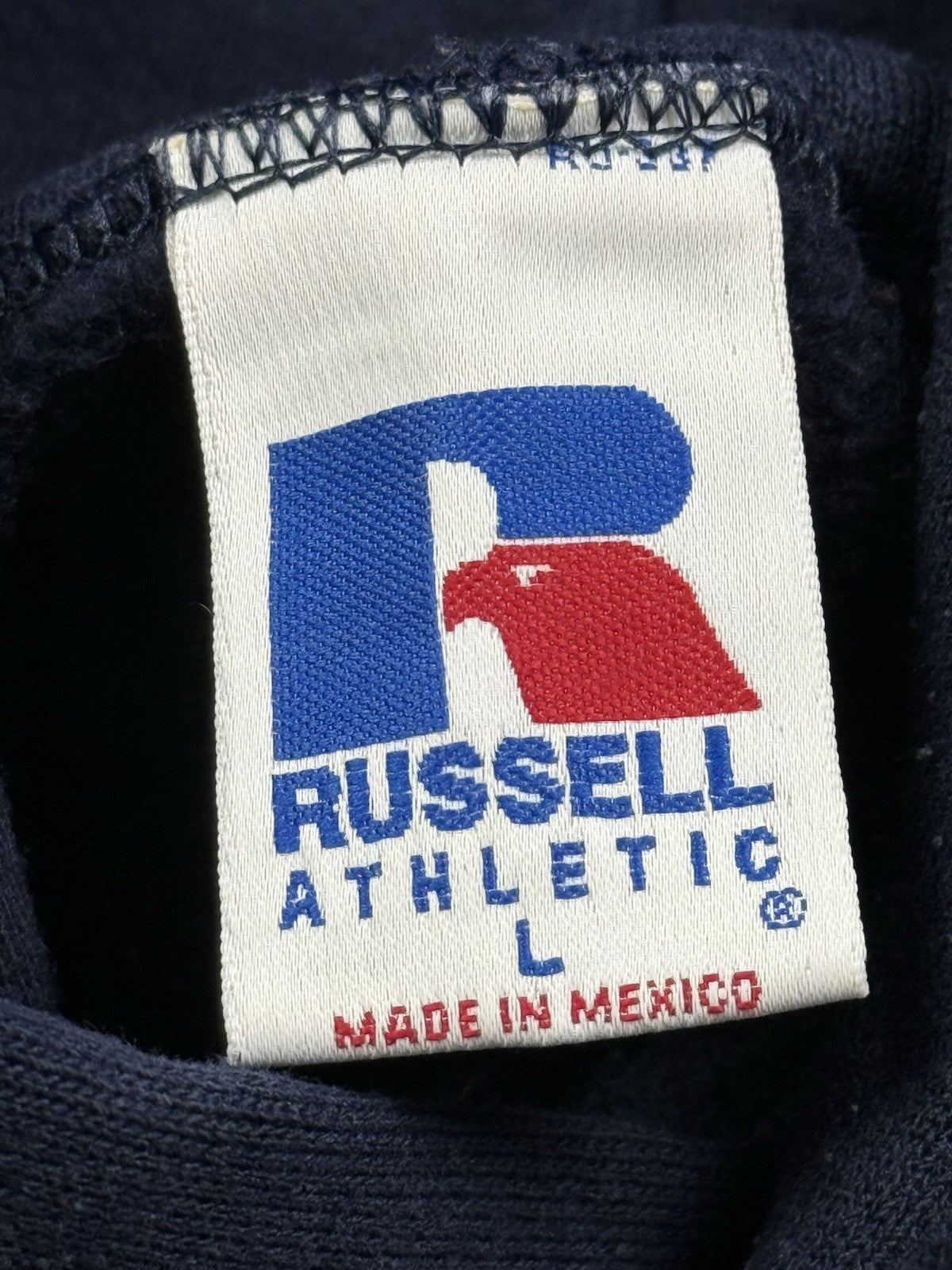 Russell Blue Printed Vtg American School Baseball Hoodie Large