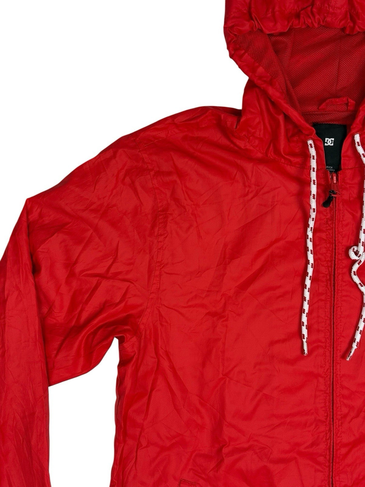 DC Red Hooded Zip Rain Jacket Small