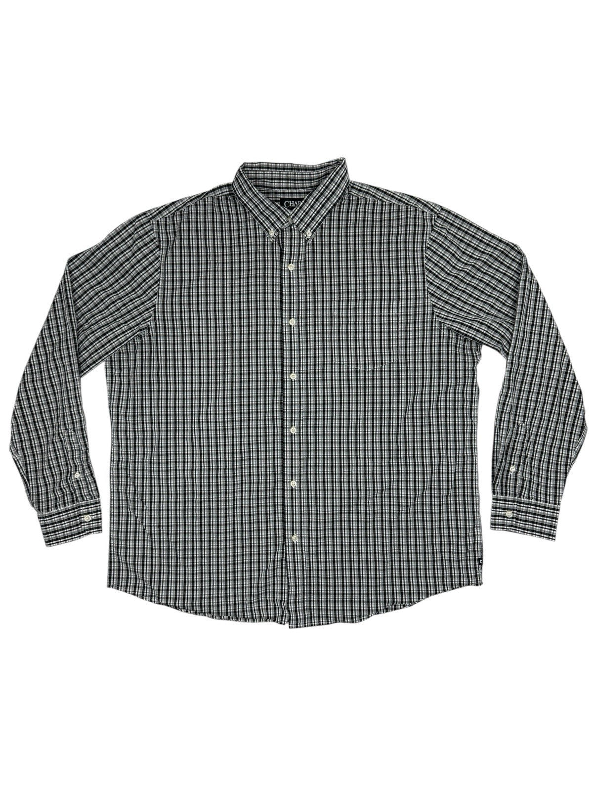 Chaps Black Plaid Stretch Easy Care Shirt 2XL