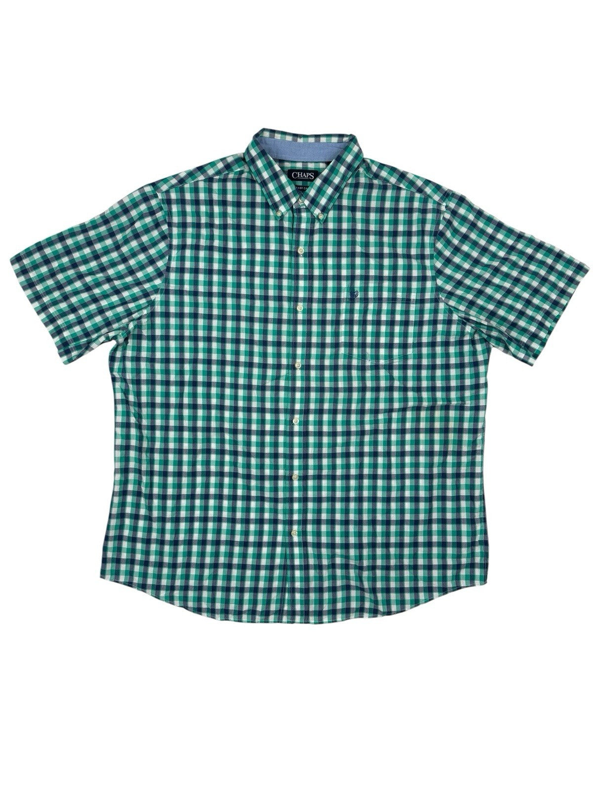 Chaps Green Check Easy Care Short Sleeve Collared Shirt 2XL