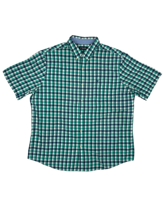 Chaps Green Check Easy Care Short Sleeve Collared Shirt 2XL