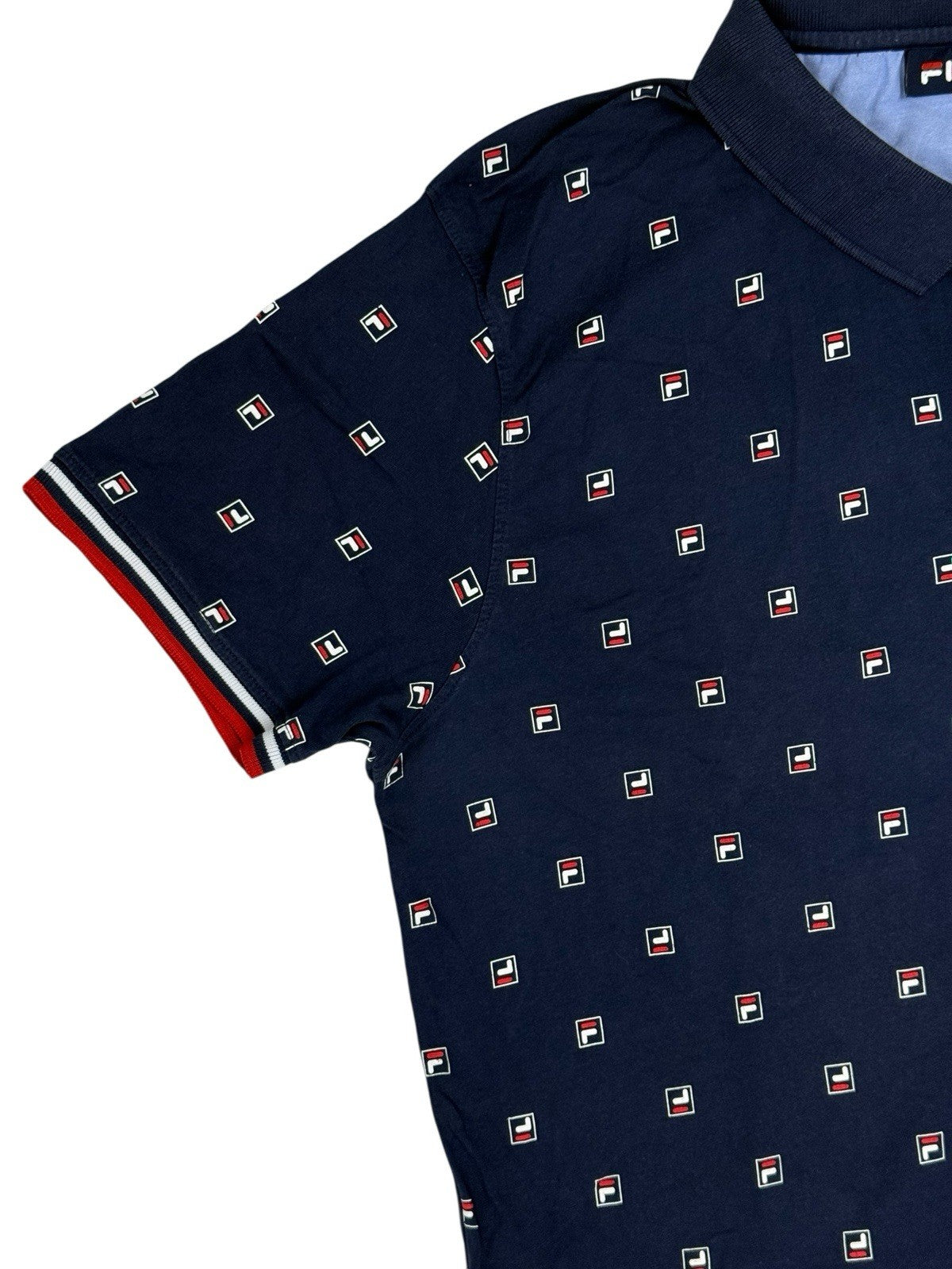 Fila Blue Cotton All Over Logo Polo Top 2XL