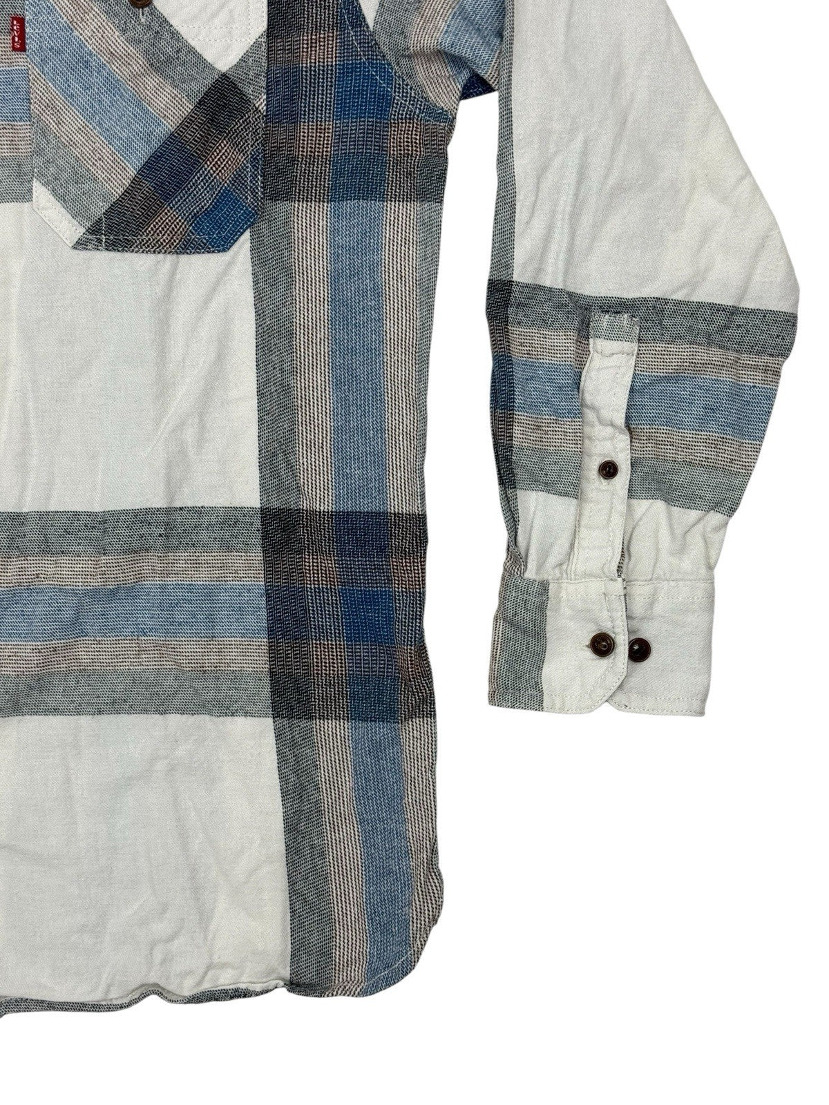 Levi's White Plaid Cotton Collared Shirt Medium