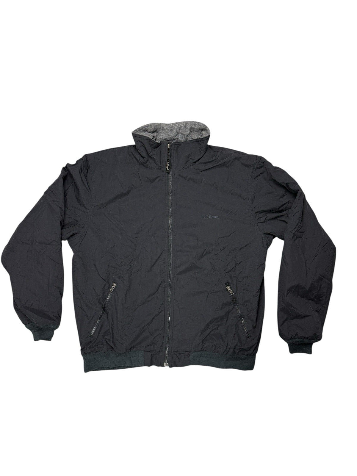 LL Bean Black Zip Fleece Lined Jacket Large