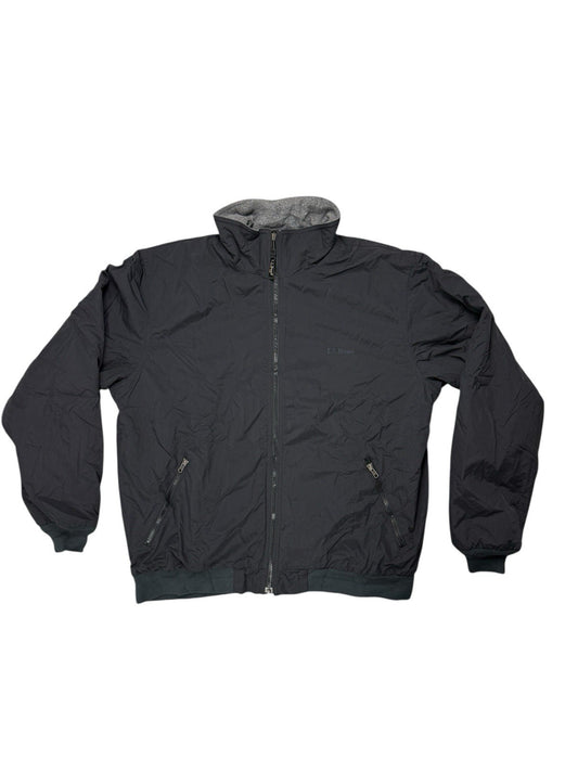 LL Bean Black Zip Fleece Lined Jacket Large