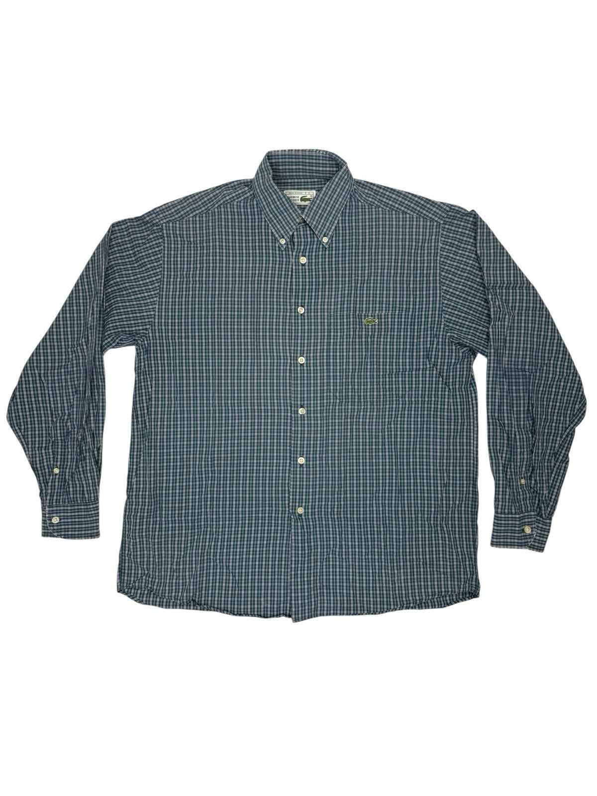 Lacoste Chemise Green Plaid Collared Shirt Large