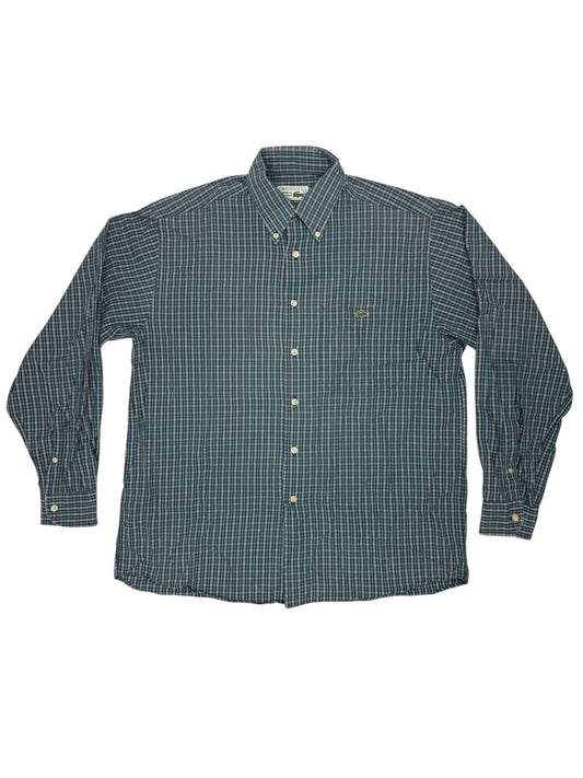 Lacoste Chemise Green Plaid Collared Shirt Large
