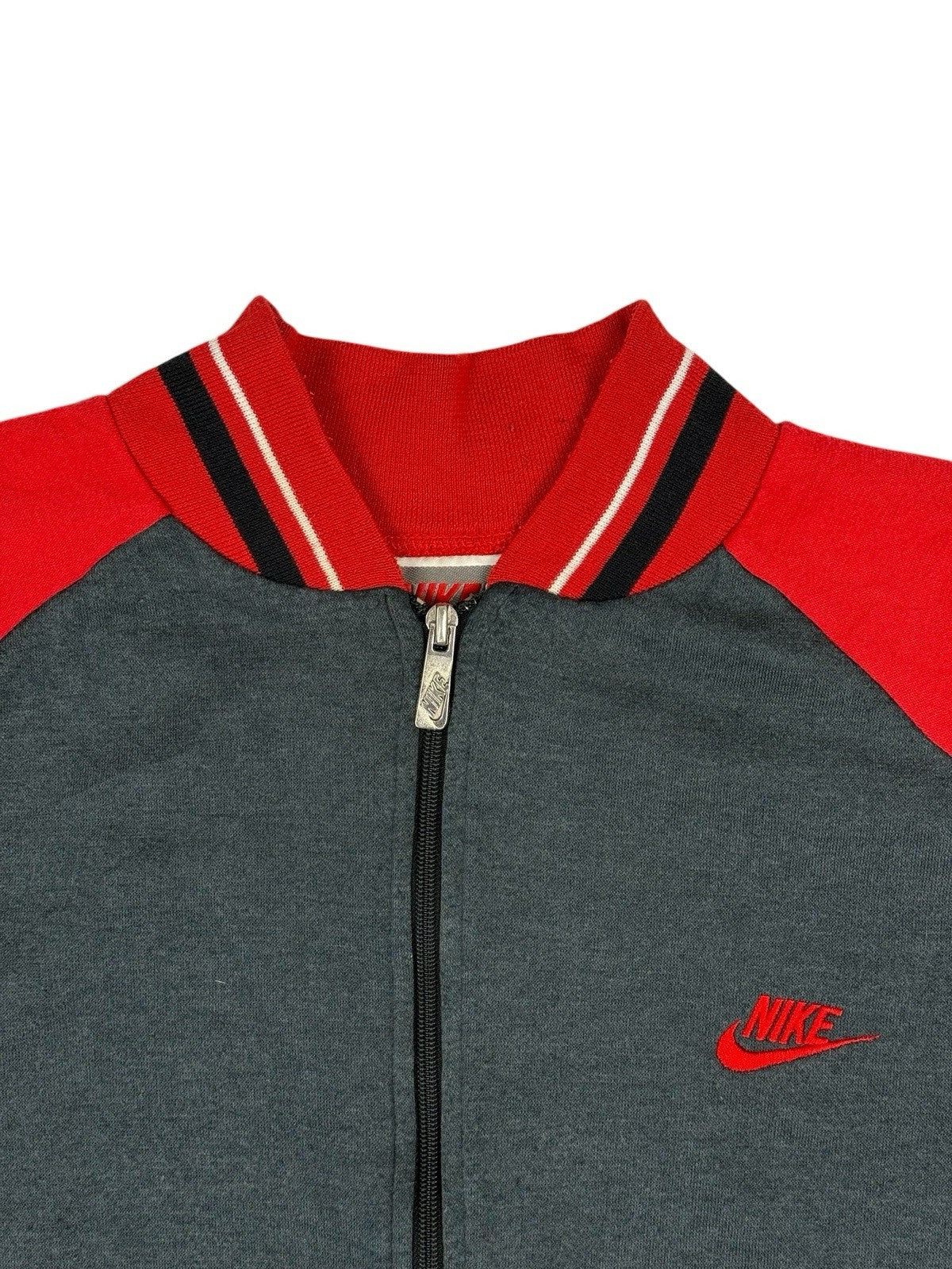 Nike Vintage Grey and Red Zip Bomber Jacket Medium