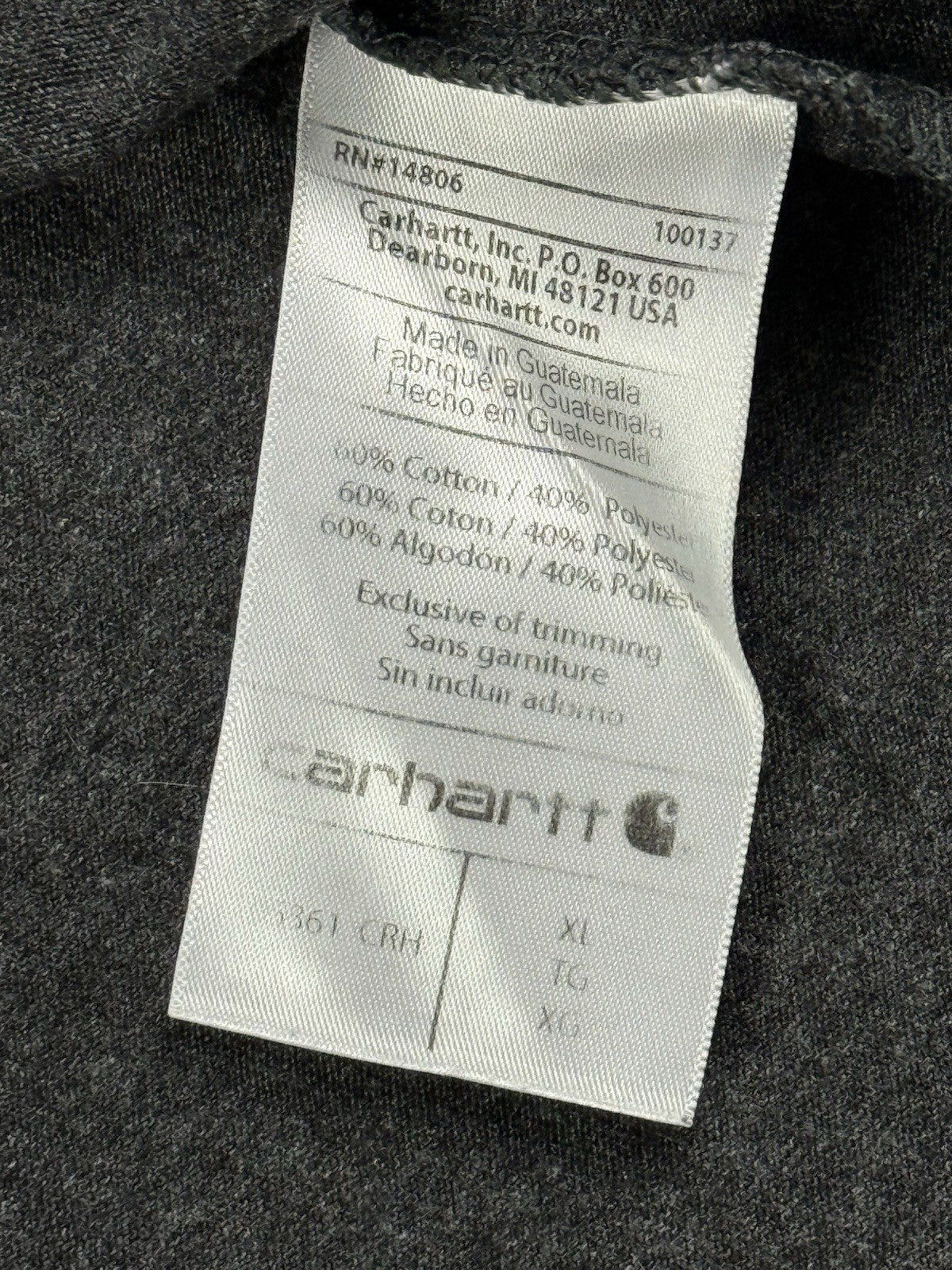 Carhartt Grey Skills USA Long Sleeve Support The Trades Top Loose Fit XL