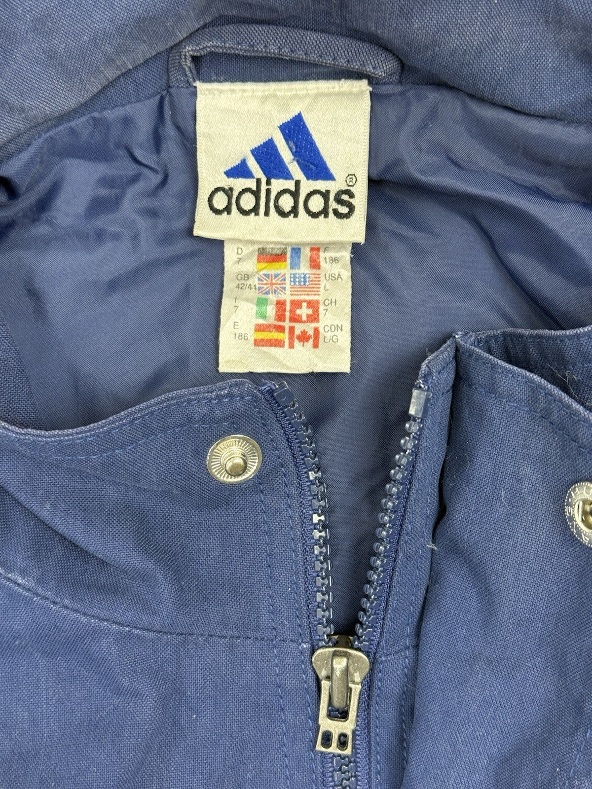 Adidas Vintage Blue Zip Lined Jacket Large