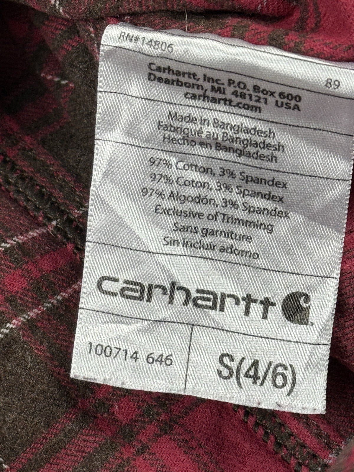 Carhartt Red Plaid Flannel Button Stretch Shirt Womens Small