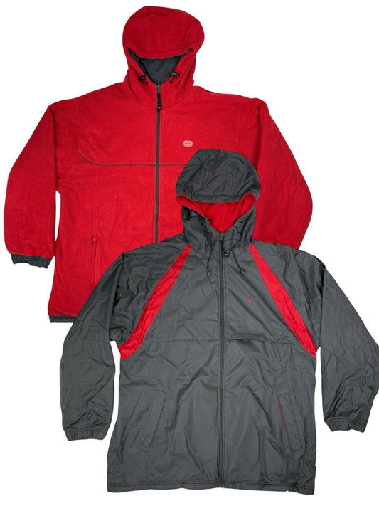 Nike Grey and Red Reversible Heavyweight Fleece Lined Jacket Large