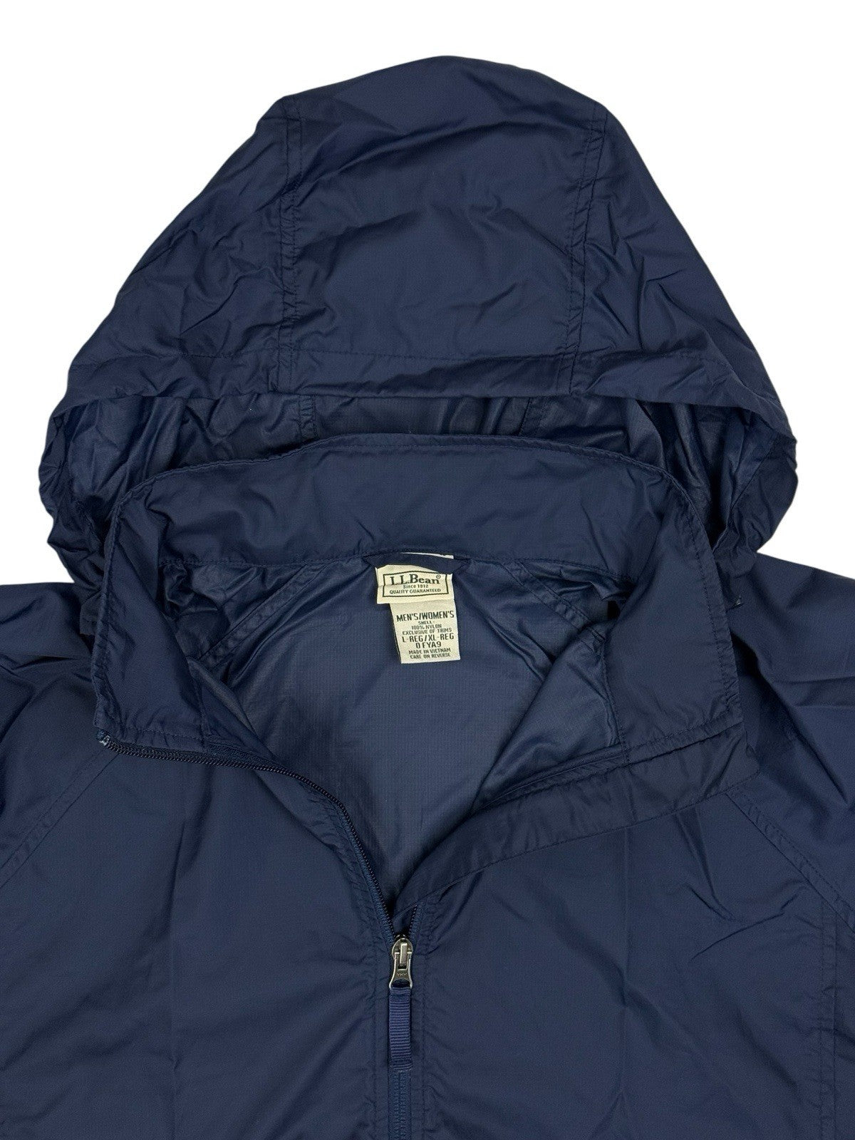LL Bean Blue Zip Hooded Windbreaker Jacket Large