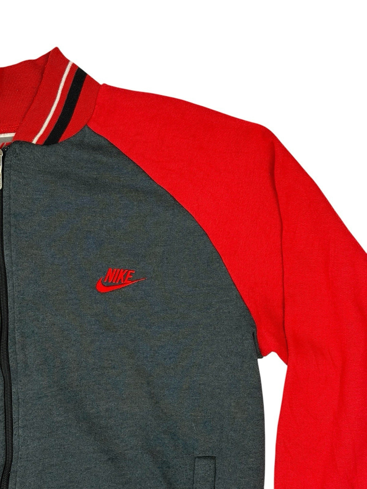 Nike Vintage Grey and Red Zip Bomber Jacket Medium
