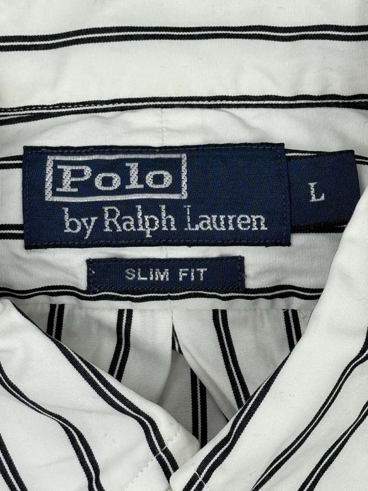 Polo Ralph Lauren White Striped Slim Fit Collared Shirt Large