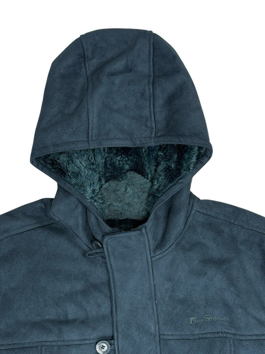 Ben Sherman Blue Lined Suede Coat Large