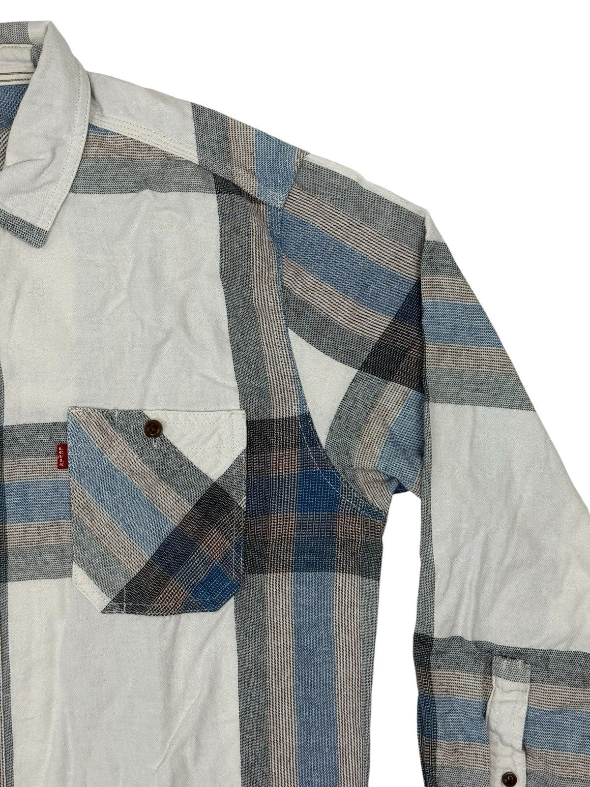 Levi's White Plaid Cotton Collared Shirt Medium