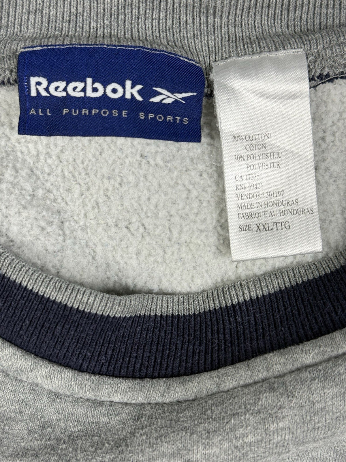 Reebok Retro Grey Embroidered Jumper 2XL