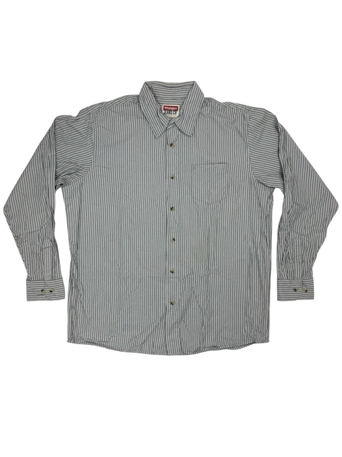 Wrangler Grey Striped Collared Cotton Shirt XL