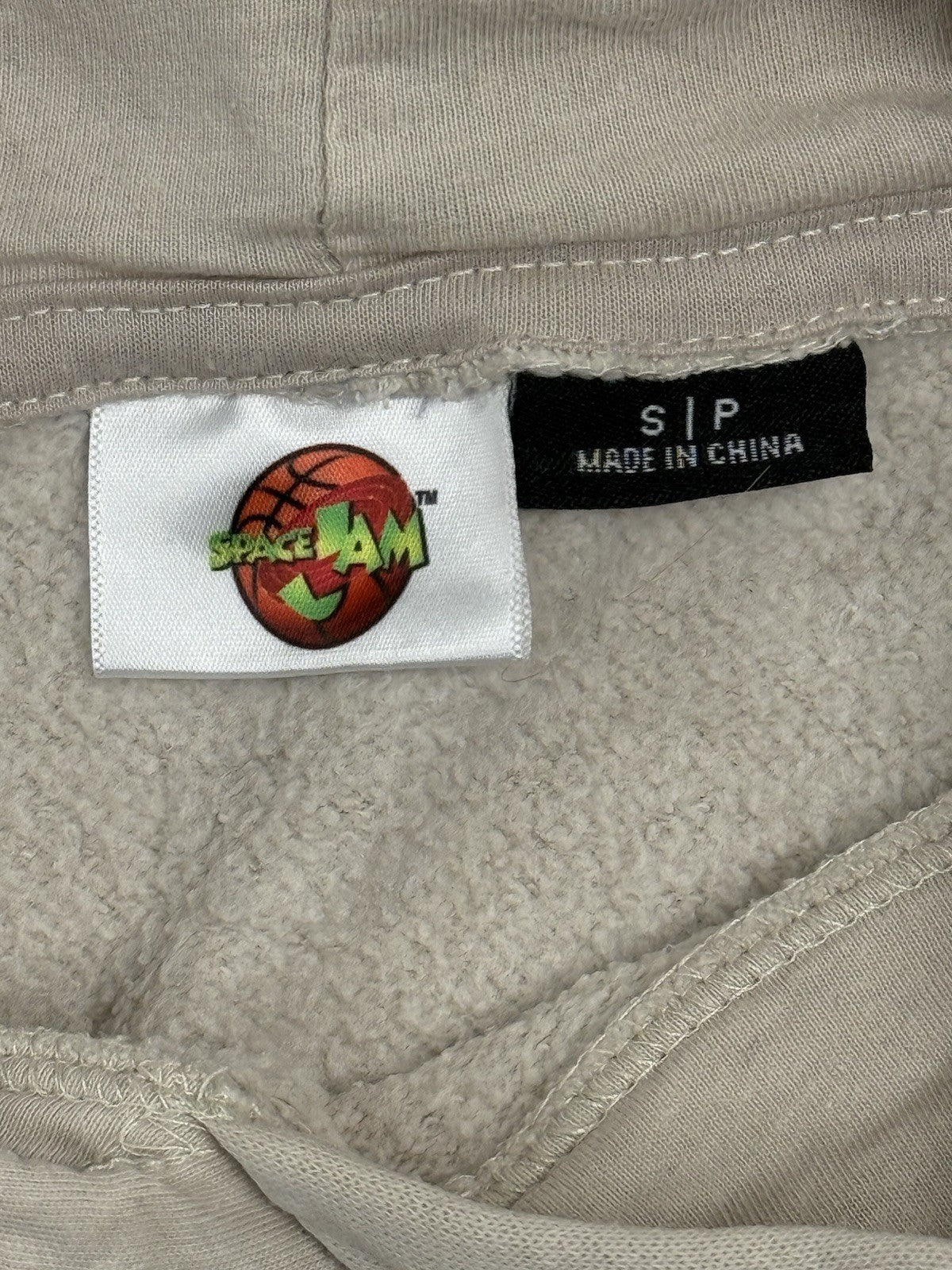 Retro Space Jam Beige Distressed Printed Hoodie Small