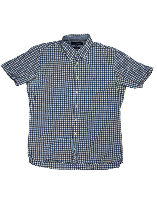 Tommy Hilfiger Blue Check Custom Fit Short Sleeve Shirt Medium