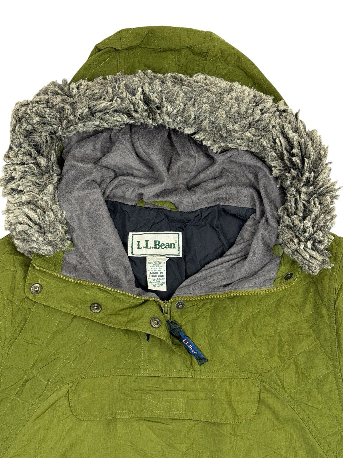 LL Bean Green Vintage Hooded Pullover Jacket Small