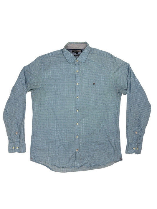 Tommy Hilfiger Blue Polka Dot Collared Shirt Large