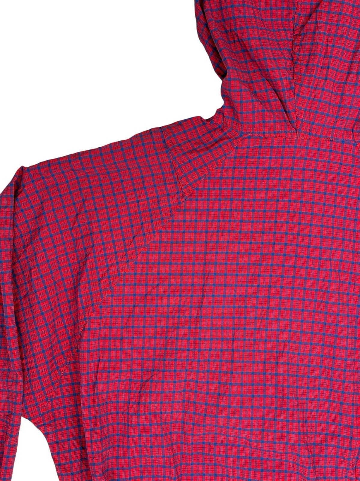 LL Bean Vintage Red Plaid Pullover Hooded Poncho Large