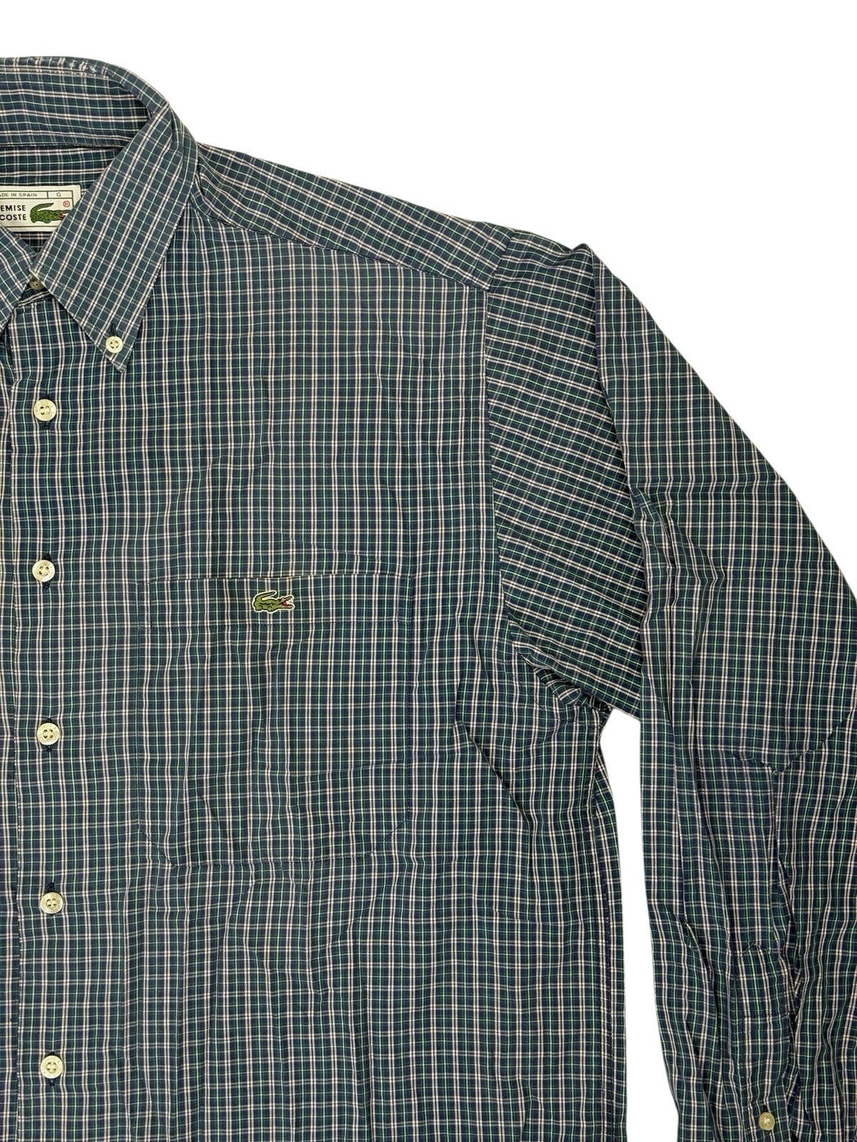 Lacoste Chemise Green Plaid Collared Shirt Large