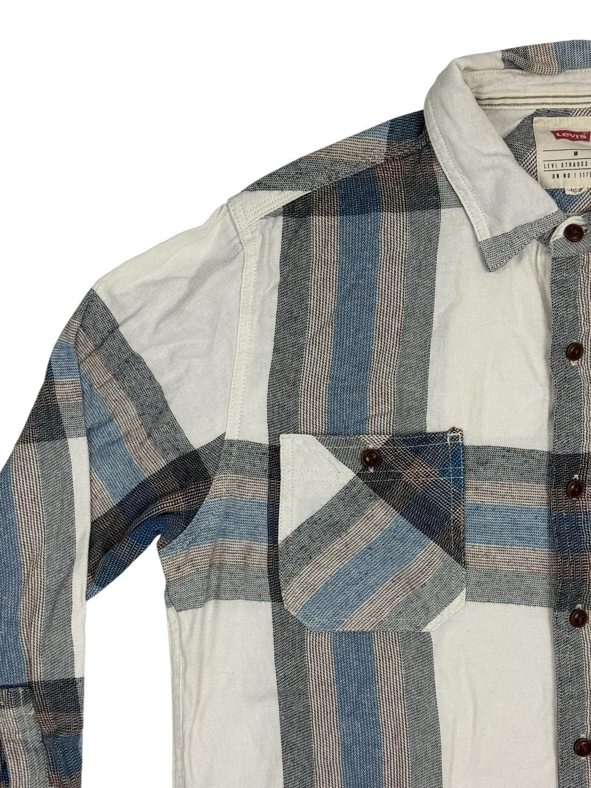 Levi's White Plaid Cotton Collared Shirt Medium
