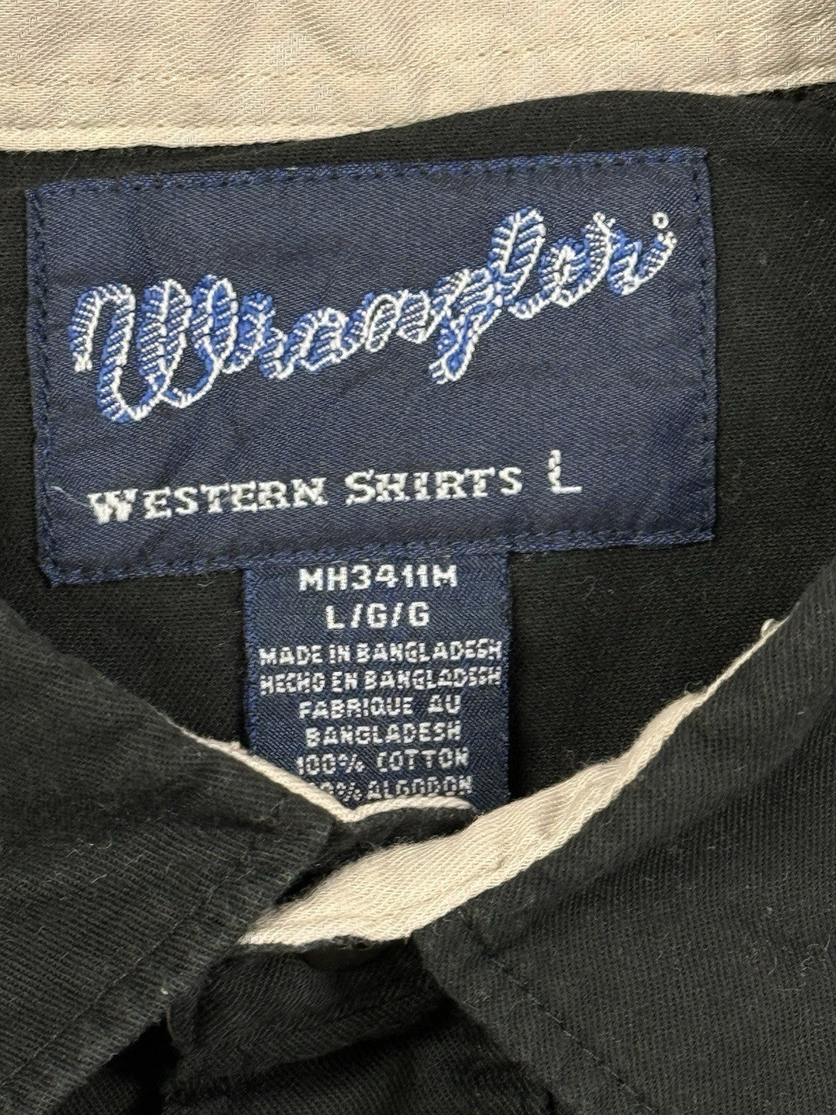 Wrangler Vintage 90's Black White Snap Cowboy Western Cotton Shirt Large