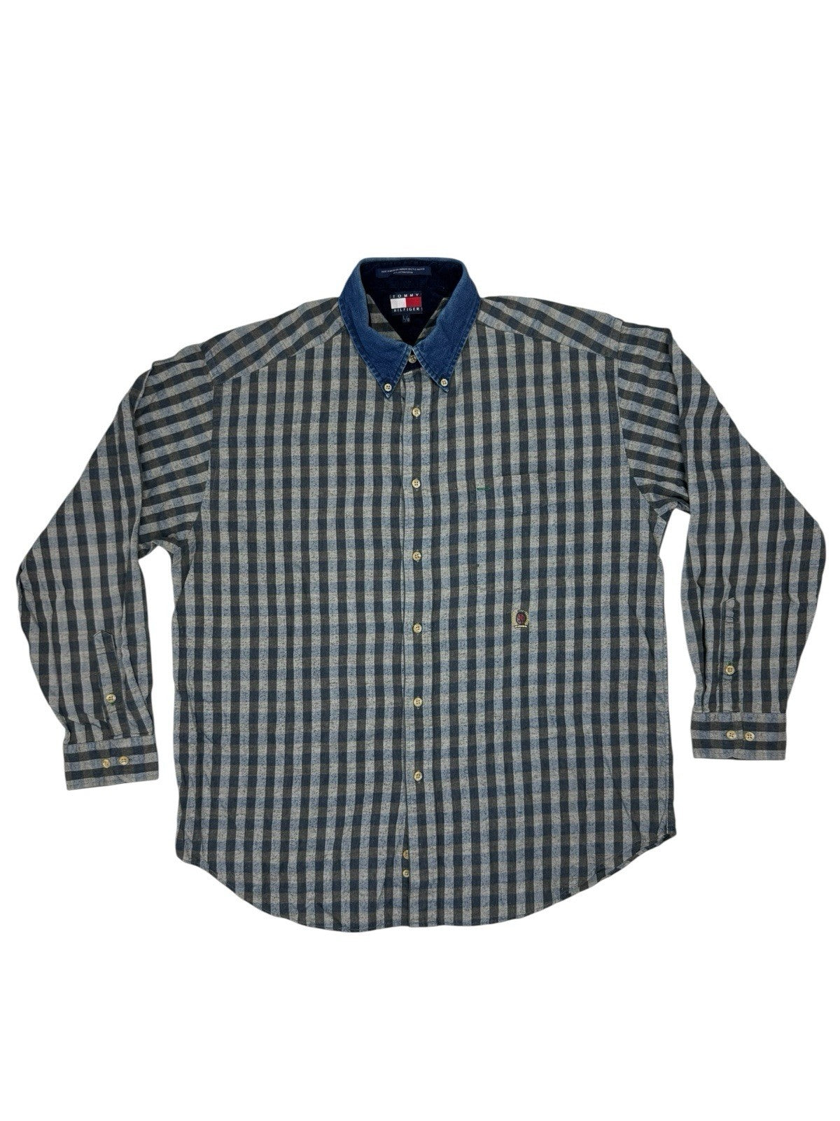 Tommy Hilfiger Blue Check Retro Collared Shirt Large