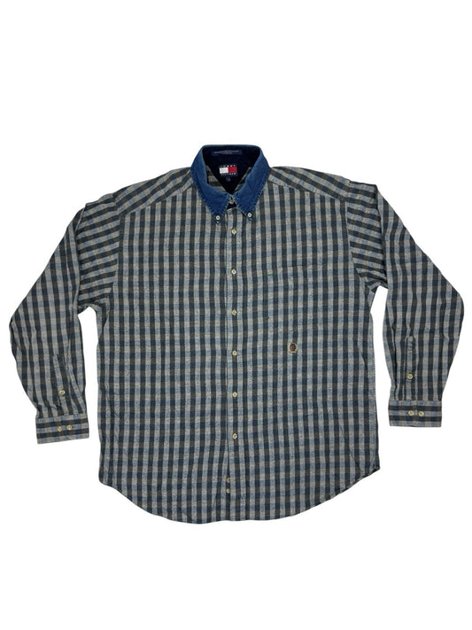 Tommy Hilfiger Blue Check Retro Collared Shirt Large