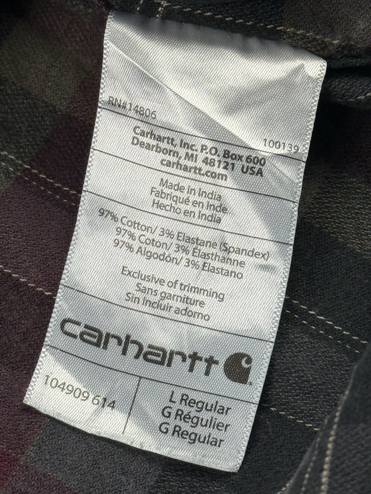 Carhartt Rugged Flex Relaxed Fit Purple Plaid Flannel Shirt Large