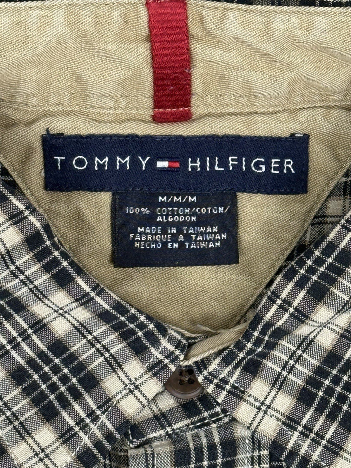 Tommy Hilfiger Retro Beige Plaid Cotton Shirt Medium