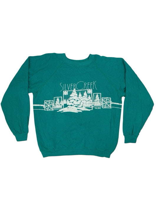 Vintage Green Printed Christmas Graphic Jumper XL