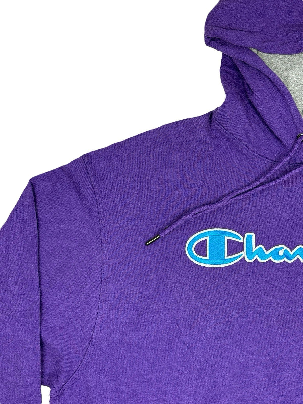 Champion Purple Spell Out Embroidered Hoodie XL
